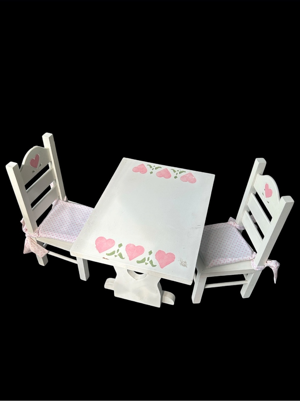 Vintage White and Pink Heart Kids Table and Chairs Set